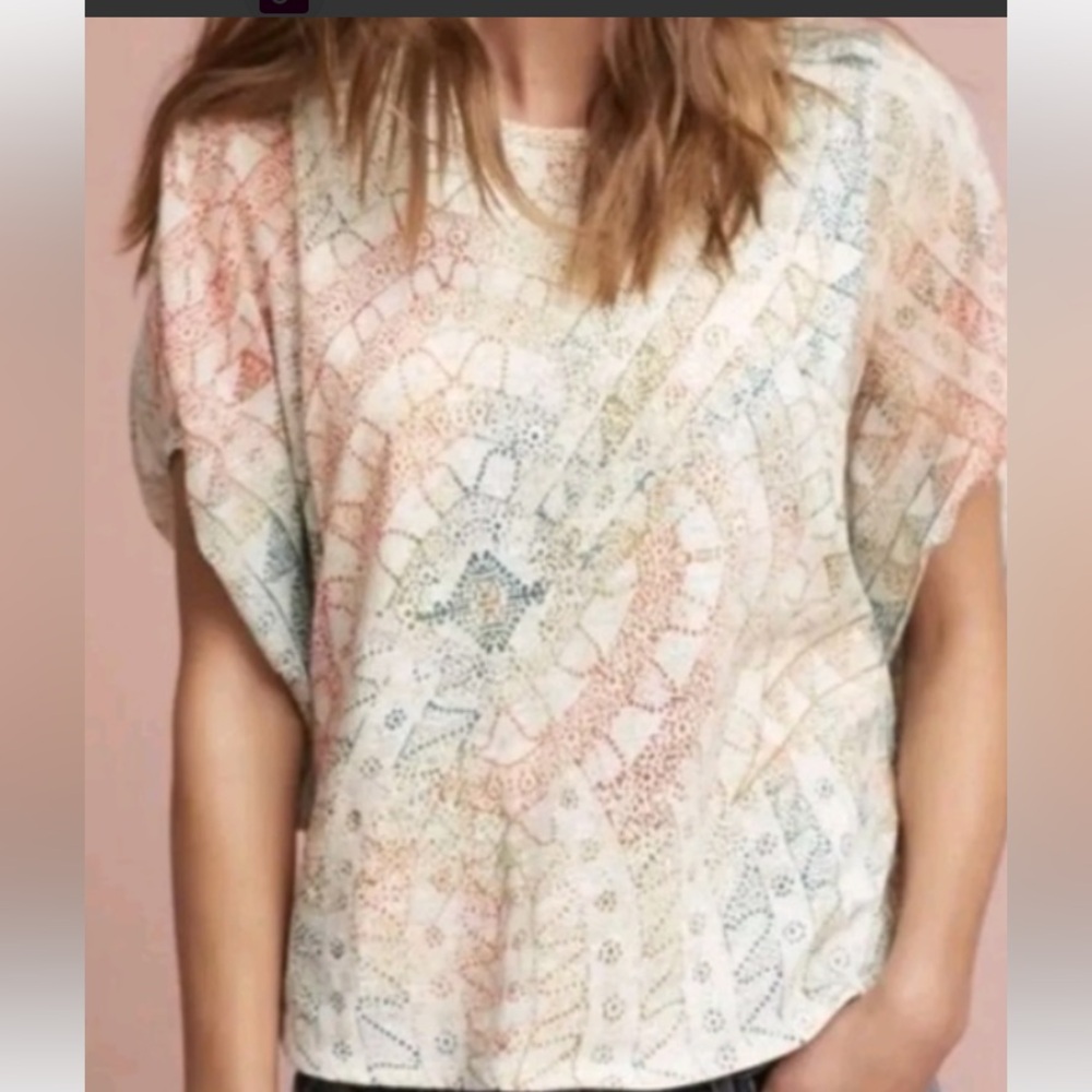 Anthropologie Eri + Ali Briony Soft Multi Mosaic Print Dolman Sleeve Festival